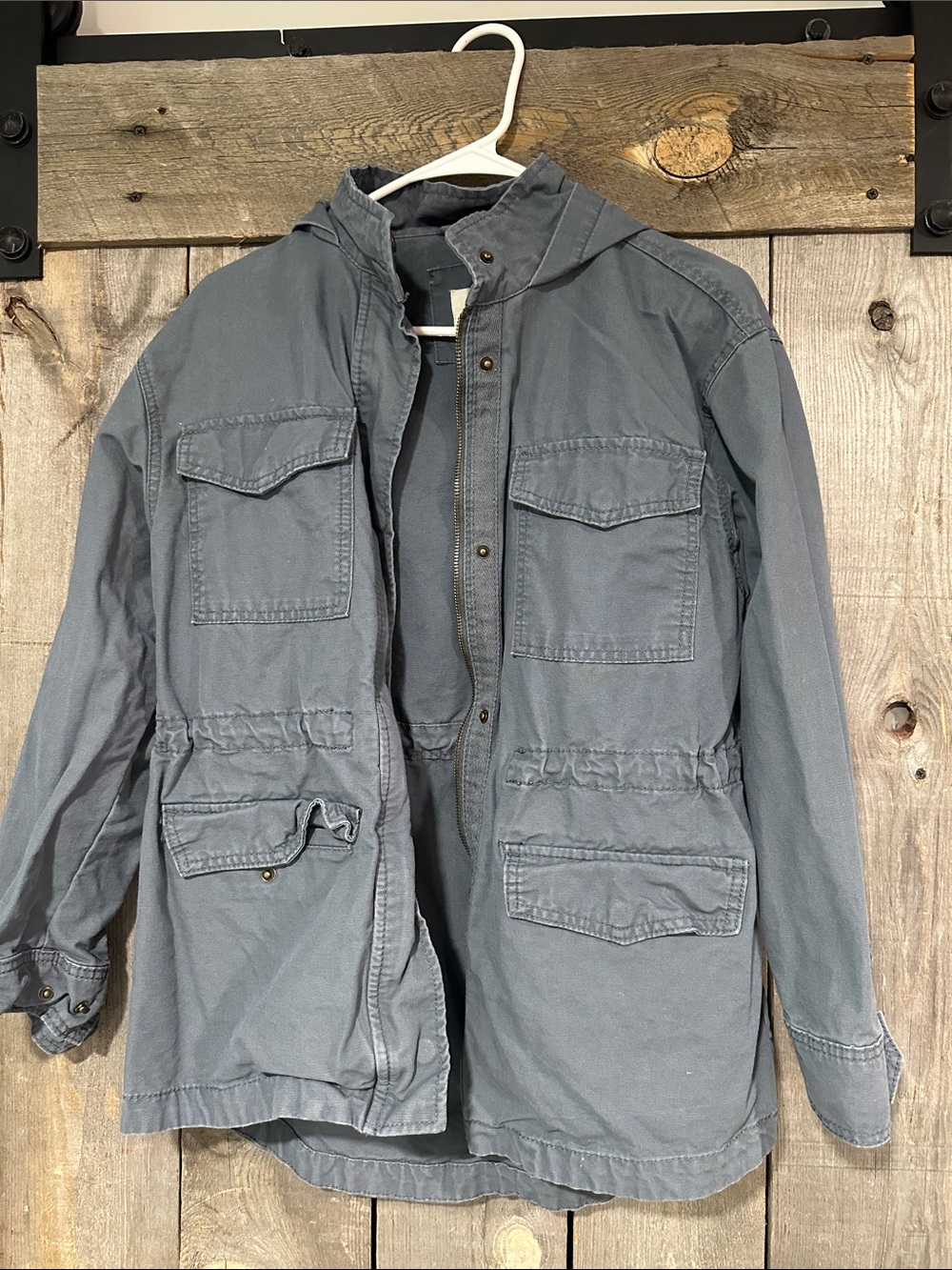 Universal Thread Men's Hooded Field Jacket in Gray-Blue